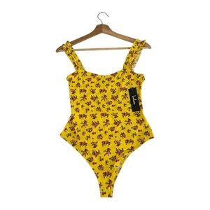 Lulus Floral Bodysuit Women’s Medium Yellow Girlhood Whimsical Cottagecore NWT